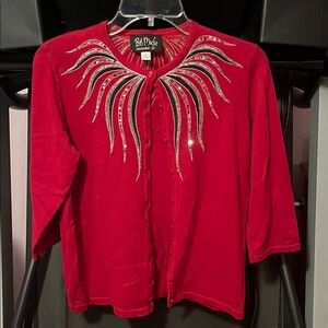 Bob Mackie Red Cardigan with Silver Embellishments